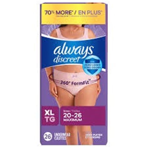 NEW 26 UNDERWEAR XL ALWAYS DISCREET