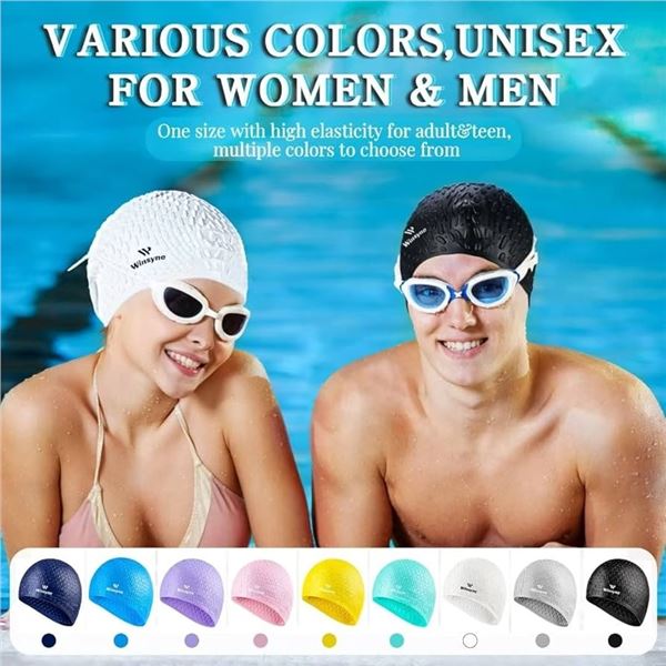 NEW 2 PACK WINSYNE UNISEX SILICONE SWIM CAP LARGE