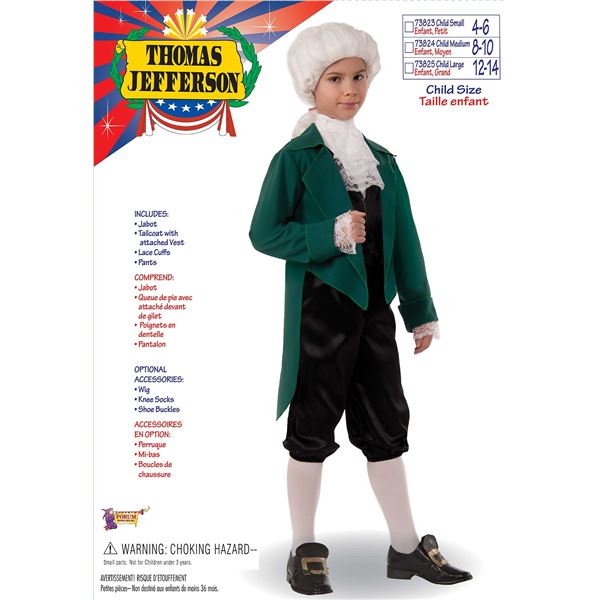 NEW THOMAS JEFFERSON CHILD MEDIUM COSTUME