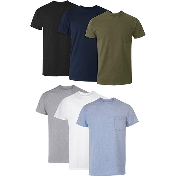 NEW 6 HANES TAGLESS POCKET TS LARGE