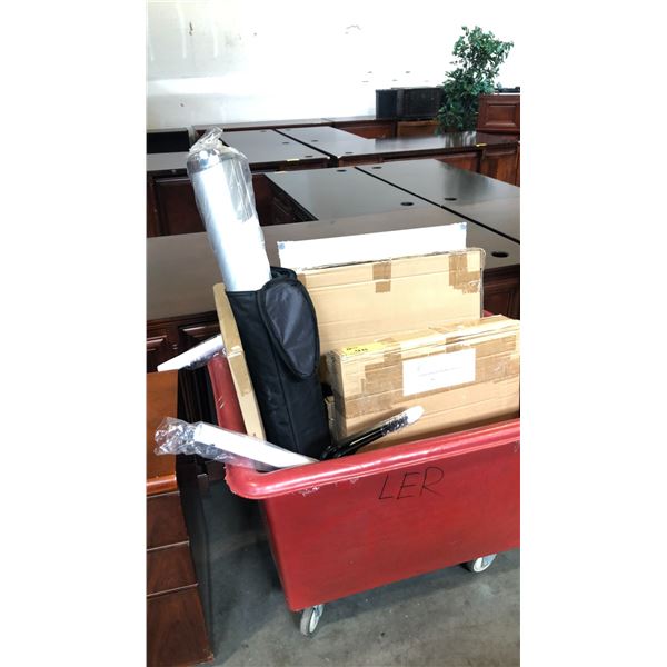 BIN OF LED SIGN BOARDS LIGHTS, RETRACTABLE BANNER STAND AND MORE - BIN NOT INCLUDED