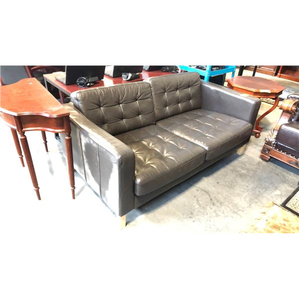 BROWN FAUX LEATHER TUFTED SOFA D36" X W64" X H30" STYLE 2