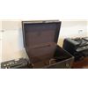 Image 2 : VINTAGE LOOK WOODEN CHEST D17" X W24" X H17", PAPER SHREDDER AND FAUX PLANT