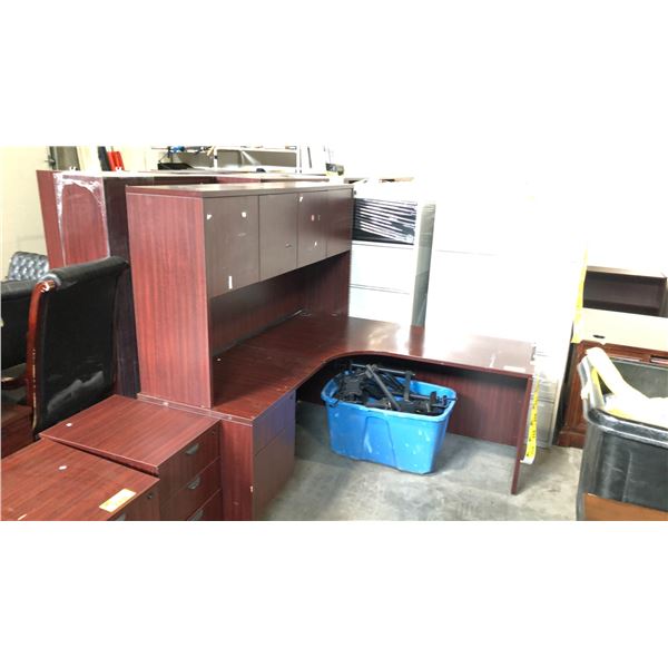CHERRY CORNER OFFICE DESK W/ HUTCH D66" X W66" X H66"