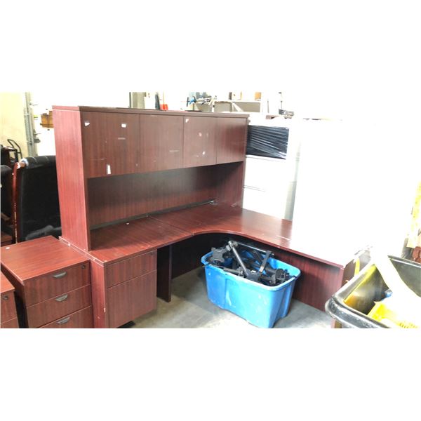 CHERRY CORNER OFFICE DESK W/ HUTCH D66" X W66" X H66"