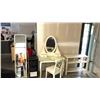 Image 1 : WHITE VANITY UNIT, SIDE TABLE, ORGANIZER, AND MIRROR