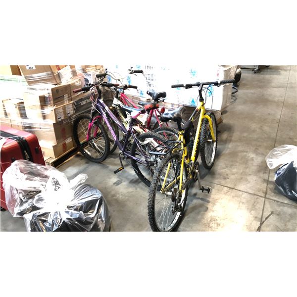4 ASSORTED MOUNTAIN BIKES INCL INFINITY GRAVITY 21-SPEED FULL SUSPENSION
