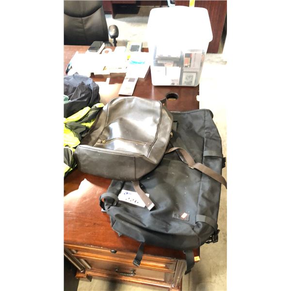 BROWN FAUX LEATHER POLO RALPH LAUREN BAG AND BLACK PENGUIN CARRY-ON BACKPACK