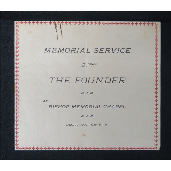Order of Service for Theodore Richard at Bishop Memorial Chapel Dated December 1900, 6" x 5"
