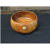 Image 2 : Vintage Wooden Presentation Calabash Bowl w/ Enameled Hawaiian Coat of Arms 11.5" Dia, 5"H