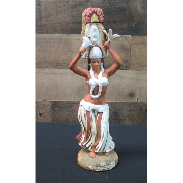 Okole Hau Liquor Bottle, Unopened w/ Hula Dancer Ceramic Bisque by Hawaiian Distillers 1978,  11"H
