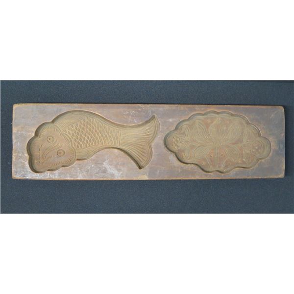 Antique Chinese Koi & Lotus Double Cake Mold 13" x 3.25"