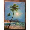 Image 3 : Hula Moon Over Diamond Head Oil on Canvas by Artist Sukjun, School of Daniel Kim Hawaii, Unframed 12