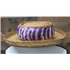 Image 1 : Hand-Sewn Hawaiian Feather Hatband Lei, Purple & White 25" x 3"W (Hat Not Included)