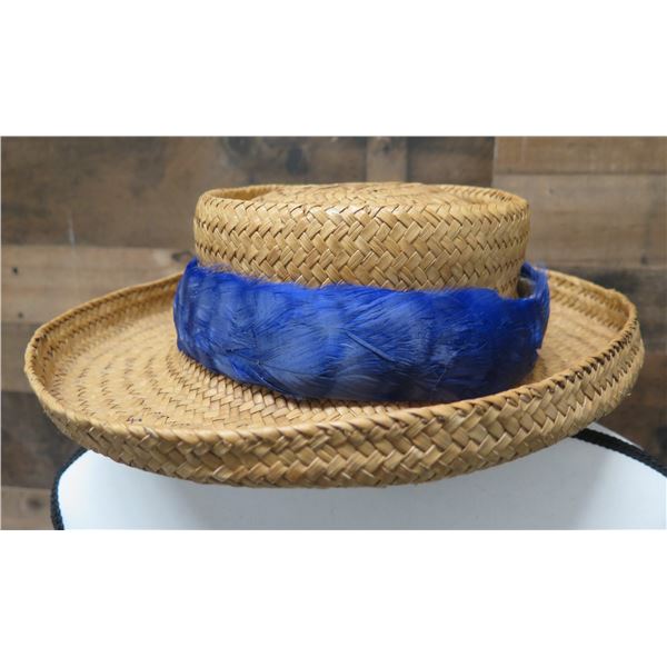Hand-Sewn Hawaiian Feather Hatband Lei Circa 1935, Blue 28"x2"W (Hat Not Included)