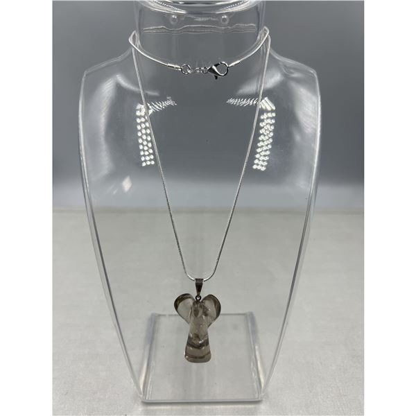BRAND NEWV S925 SILVER CHAIN WITH SMOKY QUARTZ ANGEL PENDANT