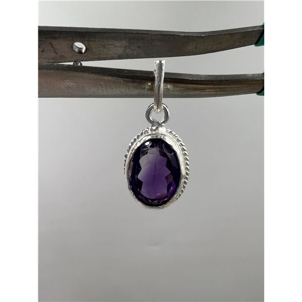 6.14 CT NATURAL AMETHYST SILVER PENDANT OVAL CUT CERTIFICATION