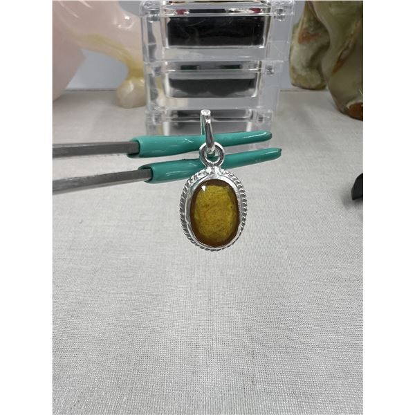 5.40 CT NATURAL YELLOW SAPPHIRE  SILVER PENDANT OVAL CUT CERTIFICATION
