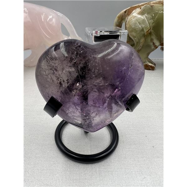 2.2 INCH AMETHYST CRYSTAL HEART { HIGH GRADE )