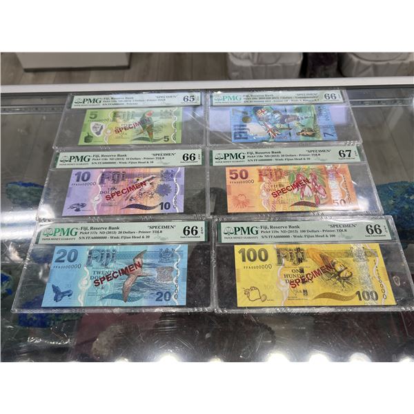 2013 FIJI RESERVE BANK NOTE SPECIMEN SET PMG WITH 2017  $7 SPECIAL RUGBY BANK NOTE