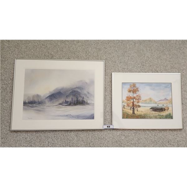 Winter Mists Watercolor by Elaine Lester & Down in the Valley Watercolor by Loring McIssac