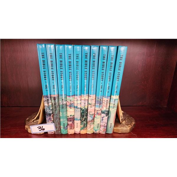 The Bible Story Books & Pair of Vintage Double Sails Sailboat Bookends