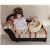 Image 1 : Porcelain Doll, Chaise Lounger, 4 Porcelain Babies with Mother in Wicker Cradle