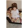 Image 2 : Porcelain Doll, Chaise Lounger, 4 Porcelain Babies with Mother in Wicker Cradle