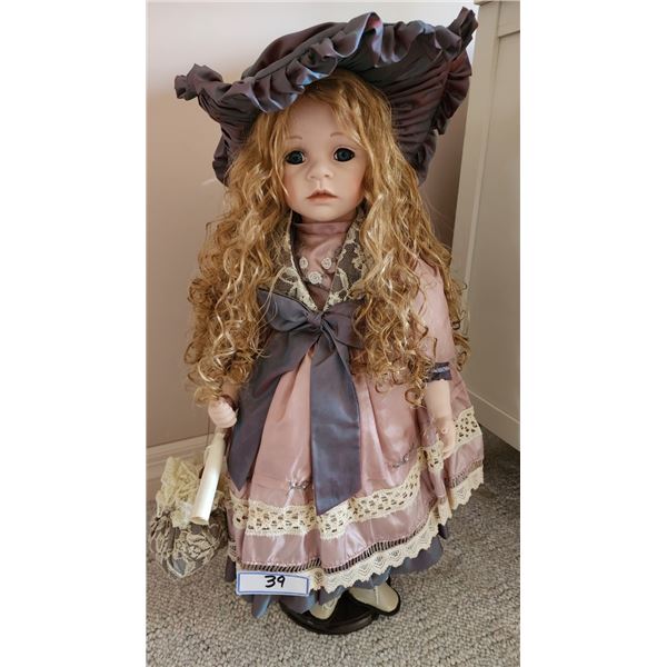 Vintage Porcelain Doll on Stand