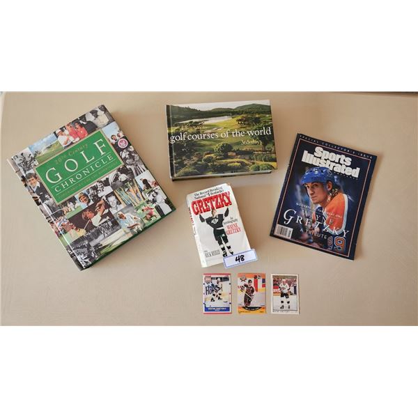 2 Golf Books, Wayne Gretsky Book, 3 Gretsky Cards, Sports Illustrated Magazine featuring Wayne Grets