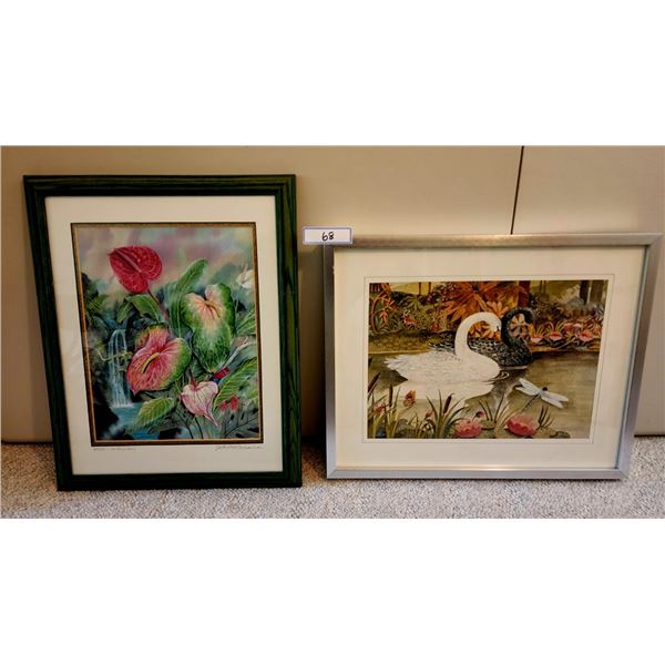 Hana-Anthuriums by John Romaine Coloured Pencil & Swans by Charles Jenkins