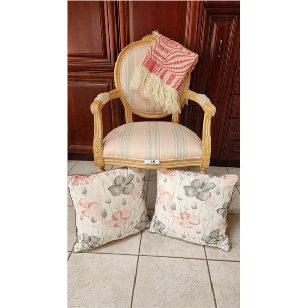 Arm Chair, Decorative Pillows & Shawl/Blanket