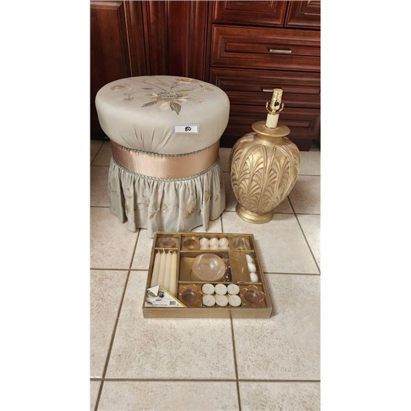 Embroidered Stool, Lamp, Stunning Collection of Elegant Candles