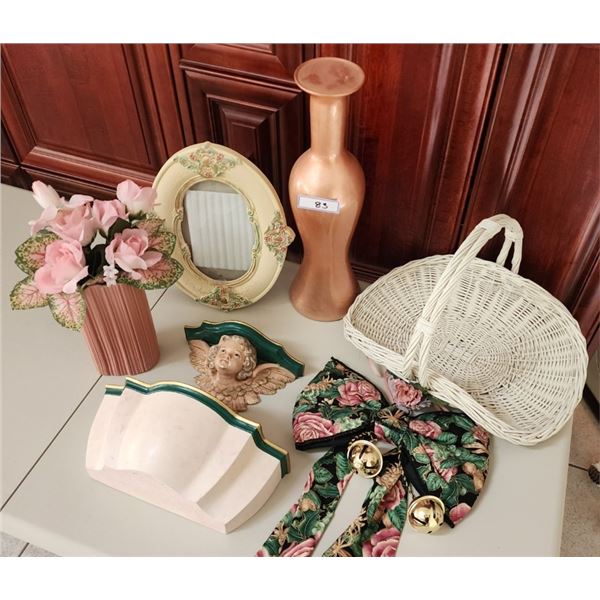 Vase, Angel, Shelf, Photo Frame, Candle Holder, Decorative Bow with Bells, Wicker Basket