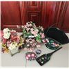 Image 1 : Handpainted Coal Bucket & Shovel, 2 Handpainted Rocks & 2 Artificial Flower Arrangements