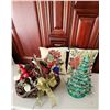 Image 2 : Ceramic Light Up Christmas Tree, Wicker Christmas Basket, 2 Christmas Decor Pillows