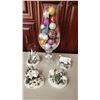 Image 1 : Christmas Balls in Glass Container plus 4 piece Christmas Village