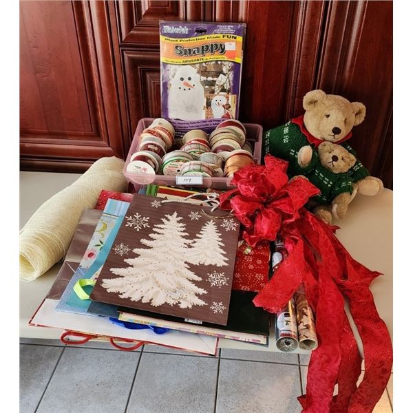 Christmas Gift Bags, Ribbon, Gift Wrap & Bears Gund