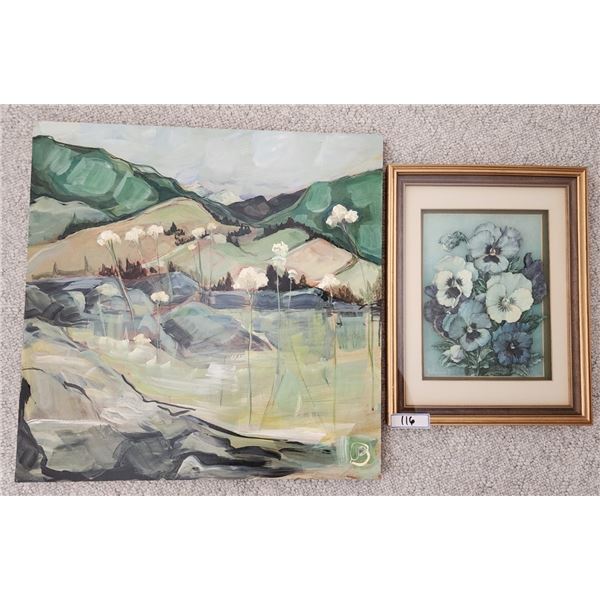 Hand Crafted by Gladys Nicholls 1981, Vintage Pansies 3D Art in Shadow Bos by J. Veerman Jr.