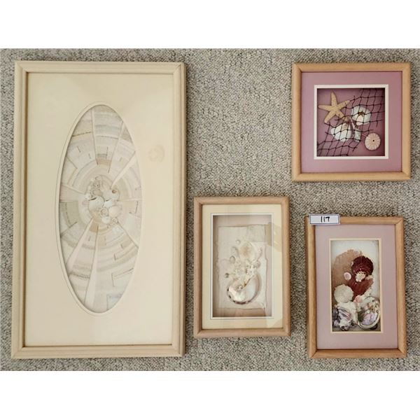 3 Beach Shadow Boxes, Framed Needle Weaving Picture