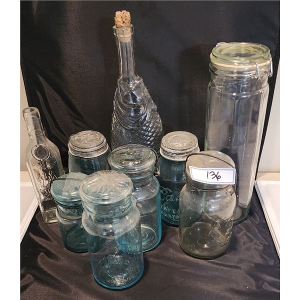 Collectible Antique Mason Jars, Aqua Blue Annelad Glas