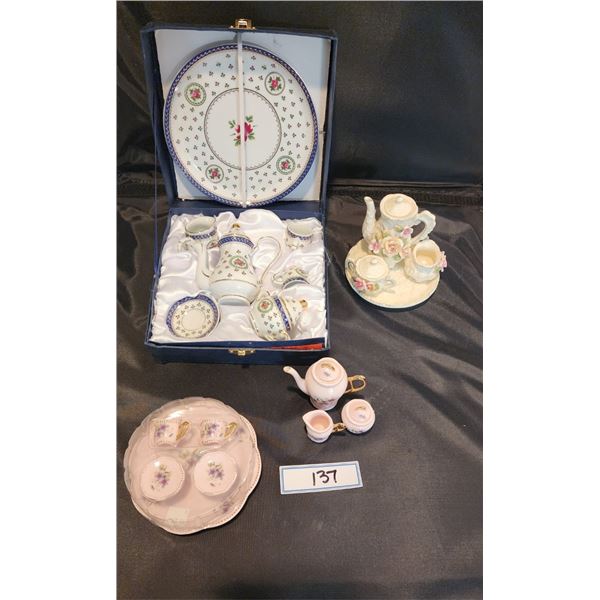 3 Vintage Fine Porcelain Miniature Tea Sets