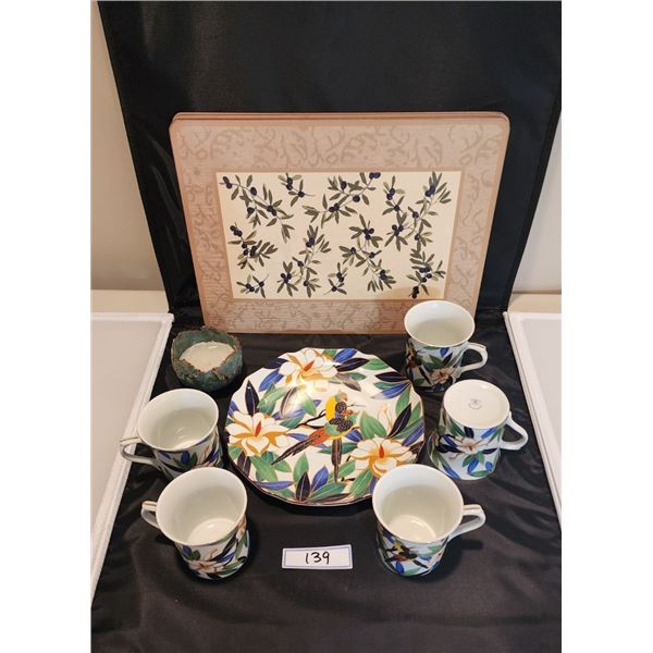 Vintage Collectible Takahashi Tropicale San Francisco Porcelain Hand Decorated Plates & Cups