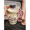 Image 4 : Pink Basket, Tray, Fine Bone China Mugs, Rose Quartz Grapes, Vintage Ceramic Pitcher, Porcelain Bowl