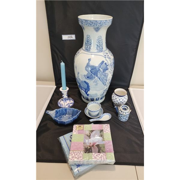 20th Century 17.5" Chinese Porcelain Vase, Japanese Leaf Bowl, Porcelain Tea Cup, Rice Bowl...