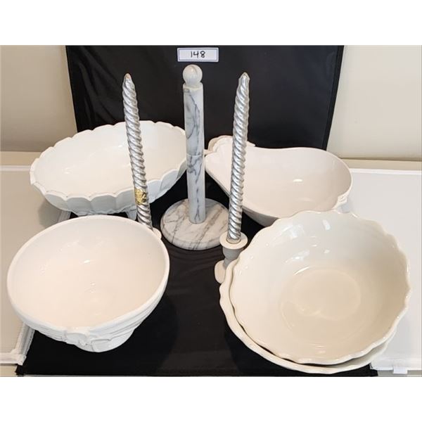 Corningware Dishes, White Pear Serving Dish, Marble Paper Towel Holder, Fruit Bowl,  Milk Glass