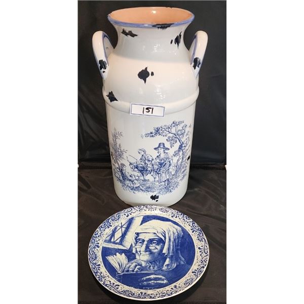Vintage Delft Blue Plate produced by Boch Freres La Louviere in Belguim 1890-1930, Vintage Cream Jug