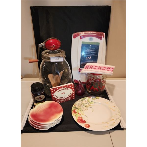 Antique 1920's Butter Churn, Royal Stafford Fine Earthenware, 1950s Ceramic Red Apple Plates