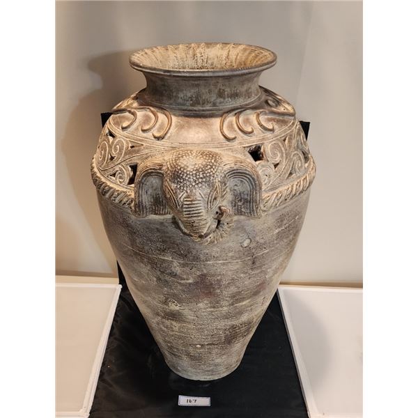 RARE Large Vintage Terracotta Floor Vase with Elephant Head Handles