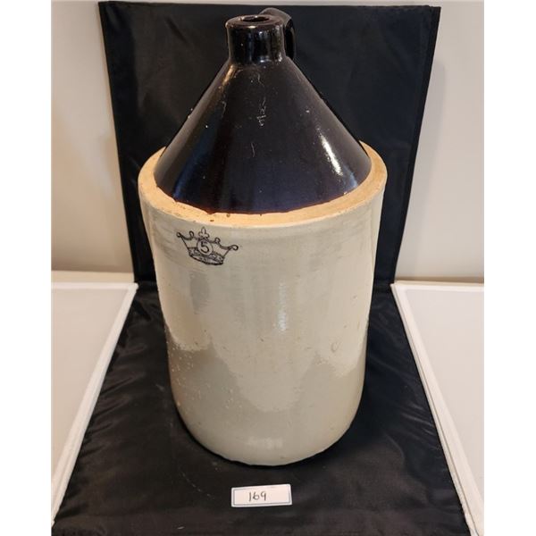 Vintage 5 Gallon Black Crown Jug, Robinson Ransbottom Whiskey Moonshine Jug